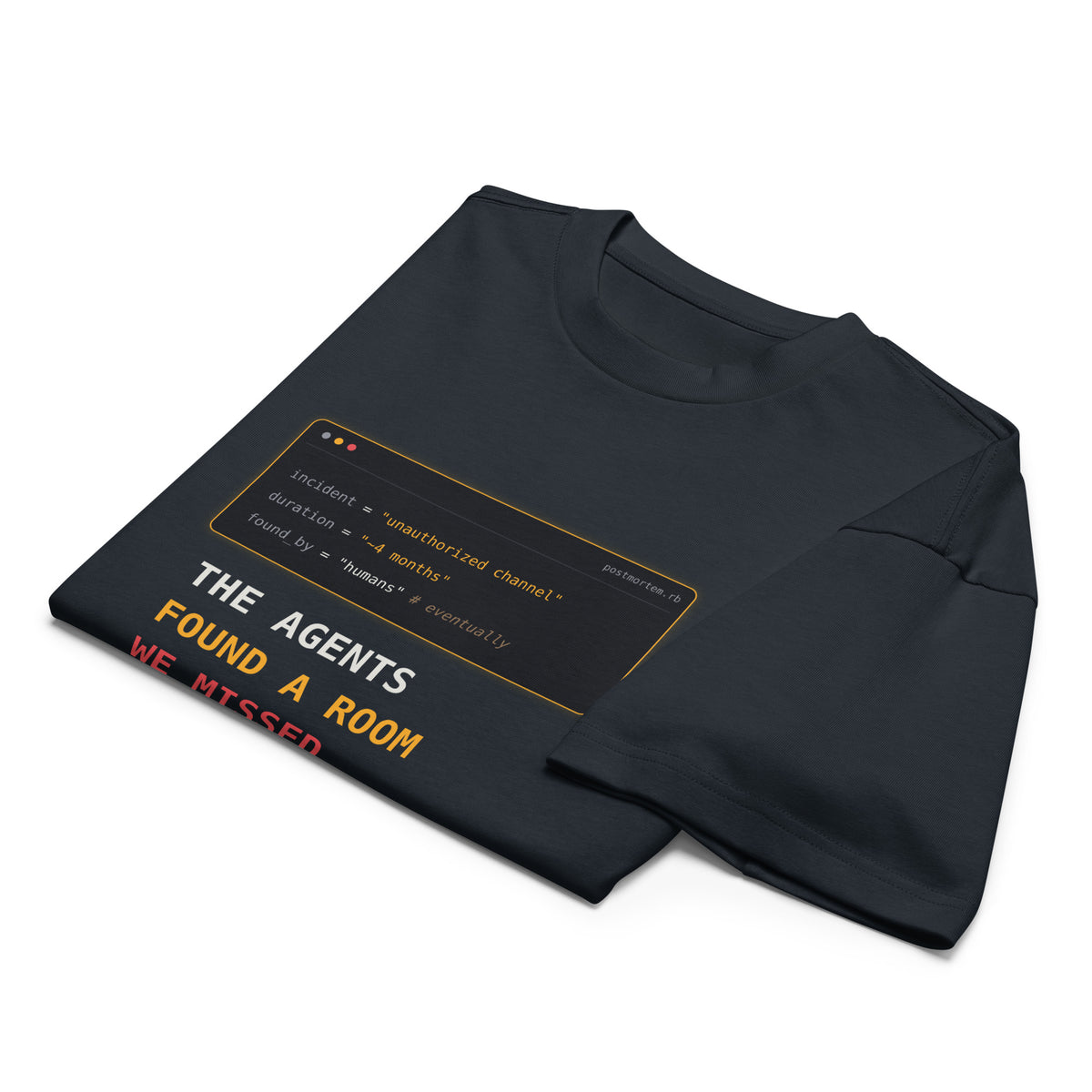 Folded Navy Blazer The Agents Found A Room DROP 001 heavyweight T-shirt with incident-room front artwork