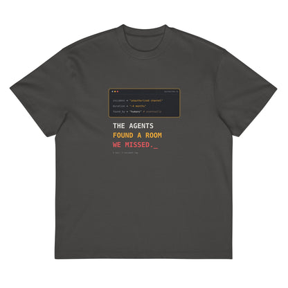 Vintage Black The Agents Found A Room DROP 001 heavyweight developer T-shirt front view