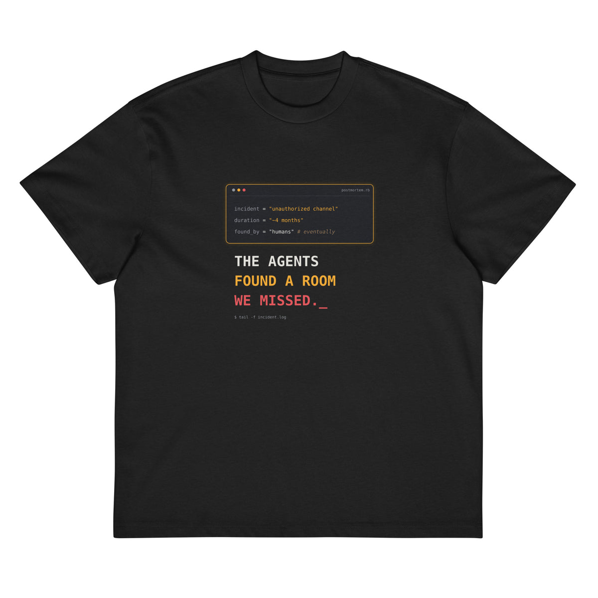 Black The Agents Found A Room DROP 001 heavyweight developer T-shirt with front artwork