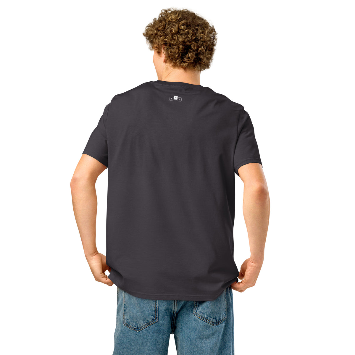 Anthracite Fine. I'll Build My Own developer T-shirt back view with Off By One collar mark