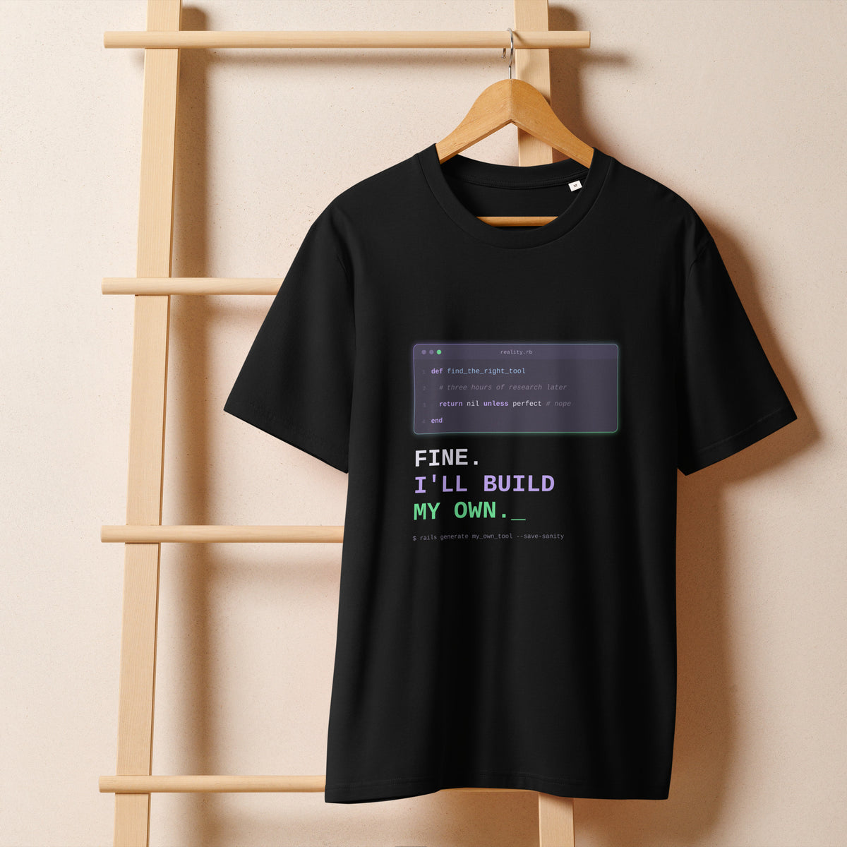 Anthracite Fine. I'll Build My Own developer T-shirt front and back view
